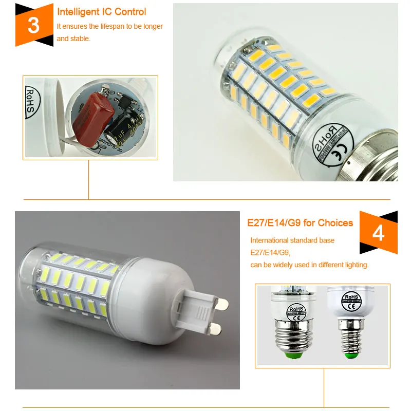 Светодиодный потолочный светильник E27 E14 G9 SMD 5730 110V светодиодный лампы 220 В 24 36 48 56 69 светодиодный s лампада светодиодный Светодиодная лампа-кукуруза для люстры лампы в форме свечи ампулы Bombillas