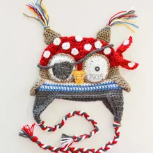 Вязаная крючком шапка для детей с мультяшными пиратами совами и глазом наряд для детской фотосъемки из хлопка-красный серый