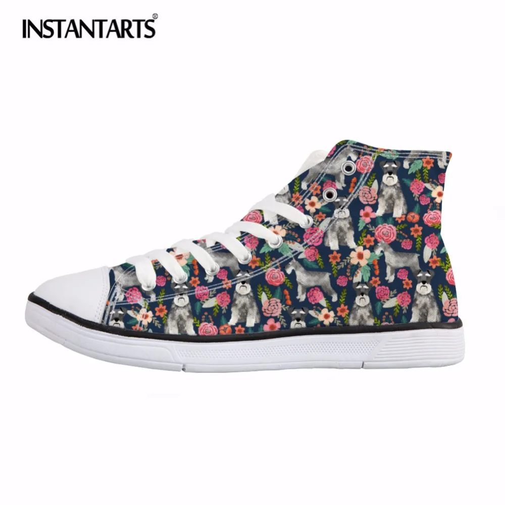 

INSTANTARTS Fashion Women High Top Canvas Shoes Schnauzer Print Lace Up Vulcanize Shoes Comfortable Spring Sneaker Shoes Female