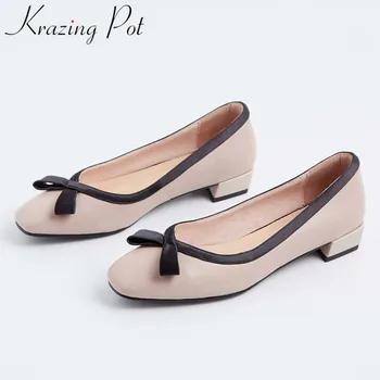 

2019 Spring Autumn leisure shoes mixed colors classic square toe soft genuine leather low heels bowtie pregnant woman shoes L07