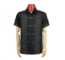 Steampunk lapel single breasted men's personality simple shirt fashion buttons slim blouse black blouse 0855500 21
