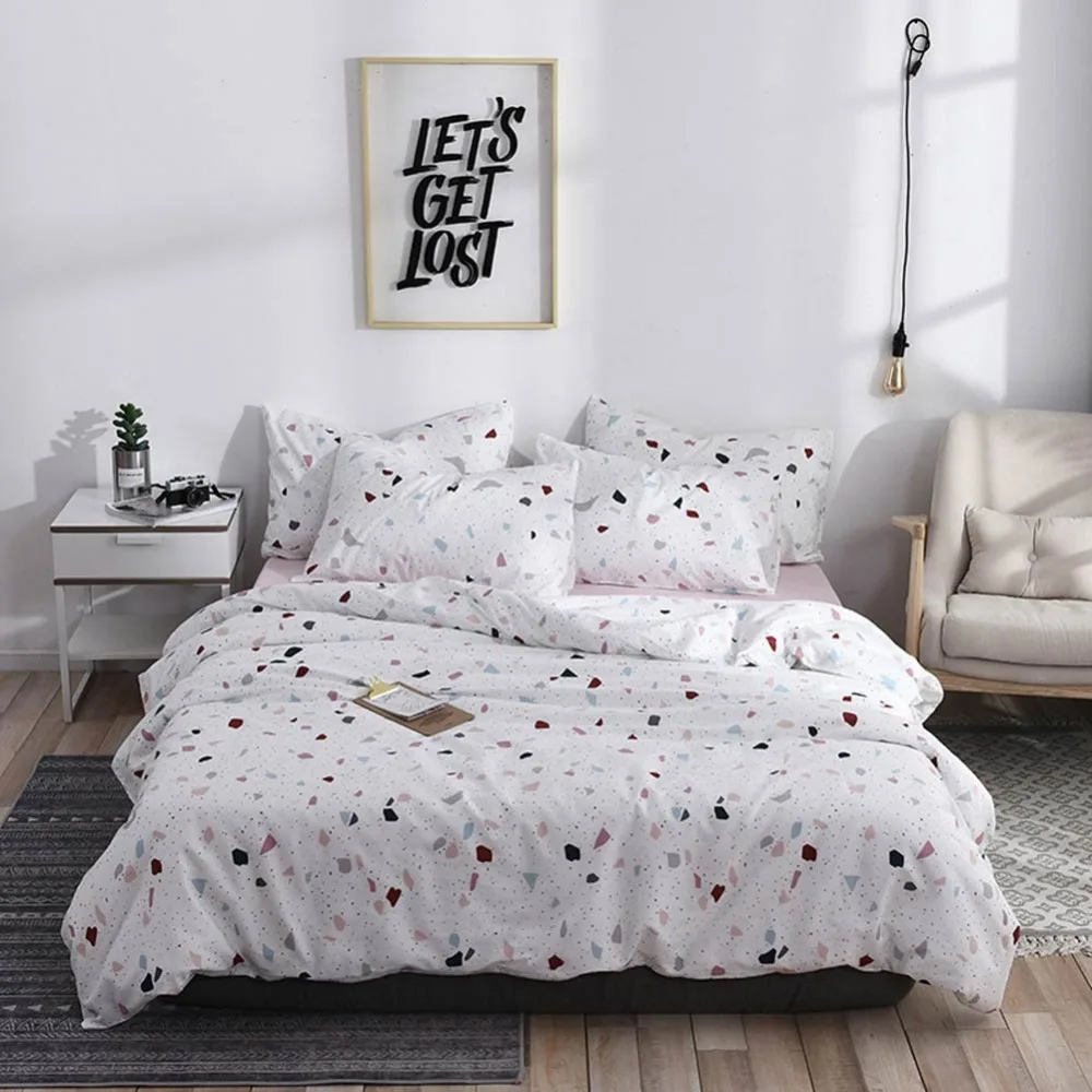 

2019 White Brief Geometric Bedding Set Soft Cotton Bedlinens Scandinavian Queen King Size Duvet Cover Set Pillowcases