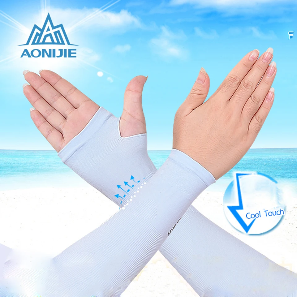 AONIJIE 1 пара солнцезащитный крем рука рукава для занятий велоспортом, перчатки с защитой UV с отверстием для пальца для спорта на открытом воздухе, езда на велосипеде, вождения, бега