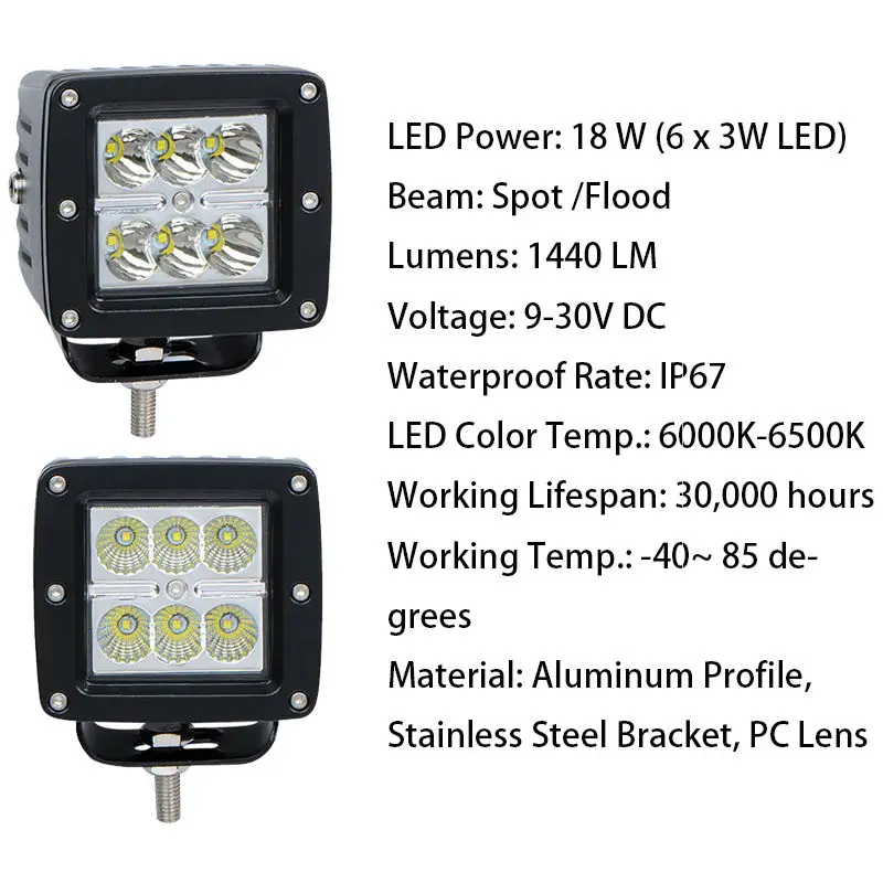 18w Led Work Light Off Road SUV Led Boat Light for Ford F150 Truck Tractor Led Driving Light Lamp (2)