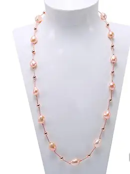 

free shipping Unique 11-12x15mm Pink Baroque Pearl Necklace in Sterling Silver 30inch