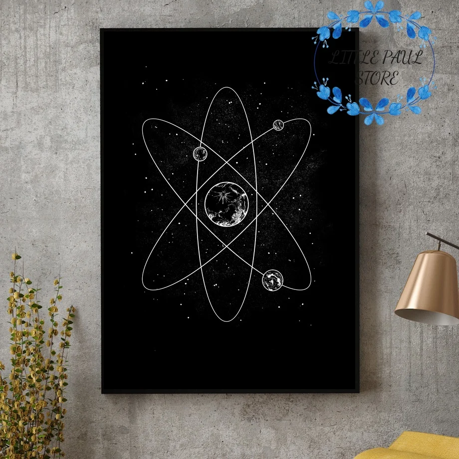 Science Atom Nordic Black Abstract Art Canvas Poster Wall Picture for Room No Frame
