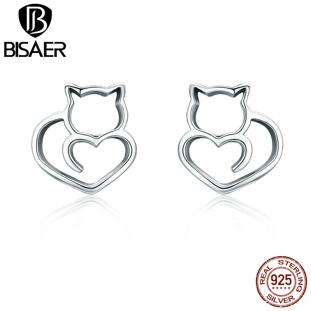Женские серьги гвоздики из серебра 100% пробы с котом|cat stud earrings|small earringsstud earrings |