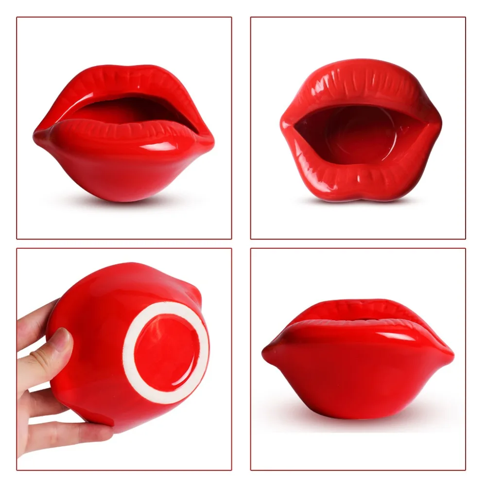 Ceramic Cigarette Ashtray Novelty Lip Mouth Cigarette Ashtray Holder For Smoker Fashion Home & Office Decorations Red (5)