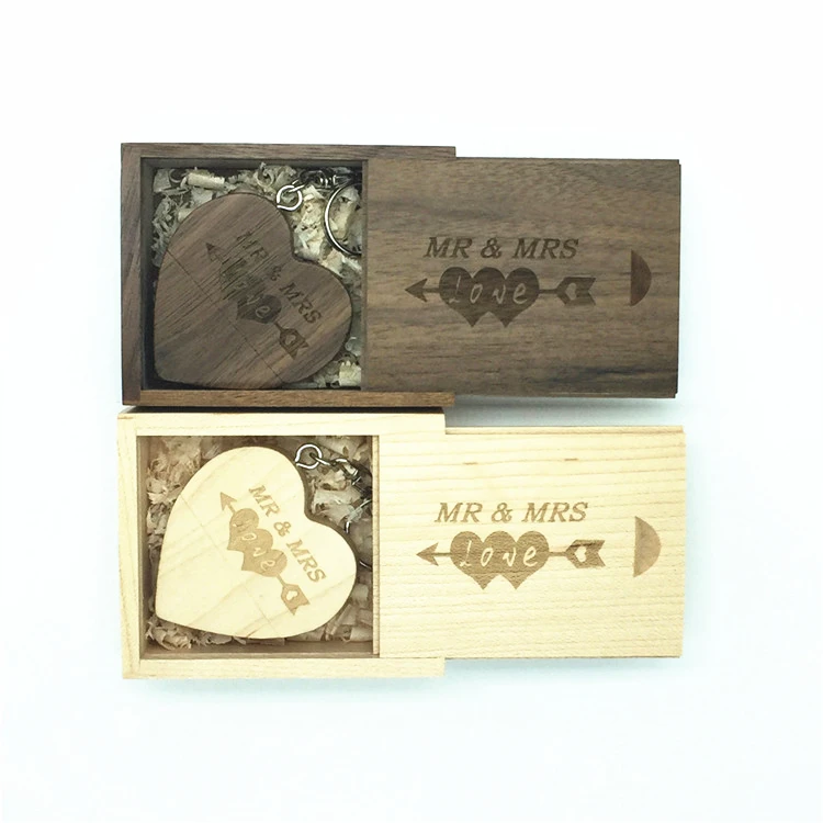 

One Pcs Free Logo High Speed USB 3.0 wooden Heart usb with box USB Flash Drive Pendrive 32GB 8GB 64GB 16GB wedding gifts