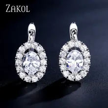 ZAKOL New Arrivals Fashion Oval Cubic Zirconia Crystal Hoop Earrings for Women Bridal Bridesmaid Wedding Gift Jewelry FSEP2275 beautiful hoop oval earrings pave grey pearl and aaa cubic zirconia crystal high quality fashion jewelry for women