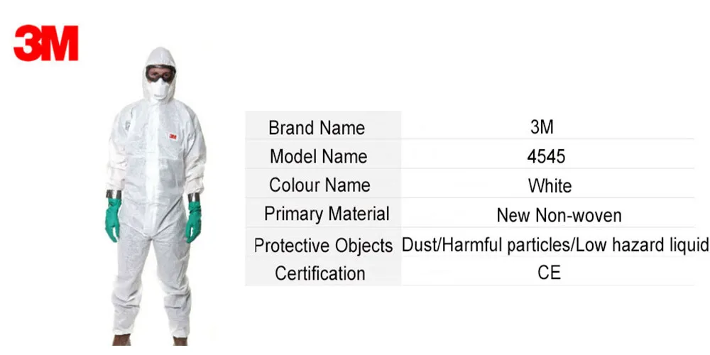 3M 4545 одноразовый химический защитный комбинезон рабочая одежда частицы против частиц/Жидкий химический всплеск H020108