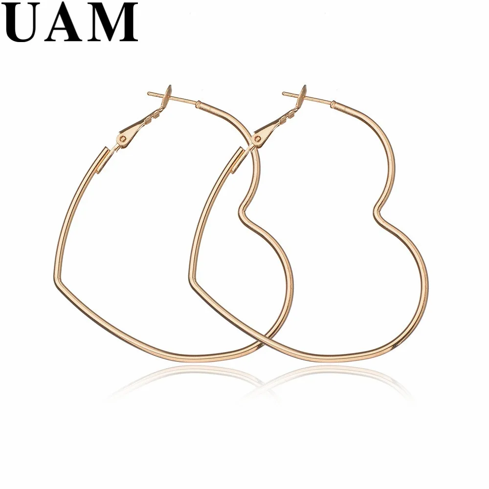 

UAM Top Quality Copper Simple Romantic Jewelry Hollow Big Gold/Silver Color Heart Hoop Earrings For Women Brinco Feminino Gifts