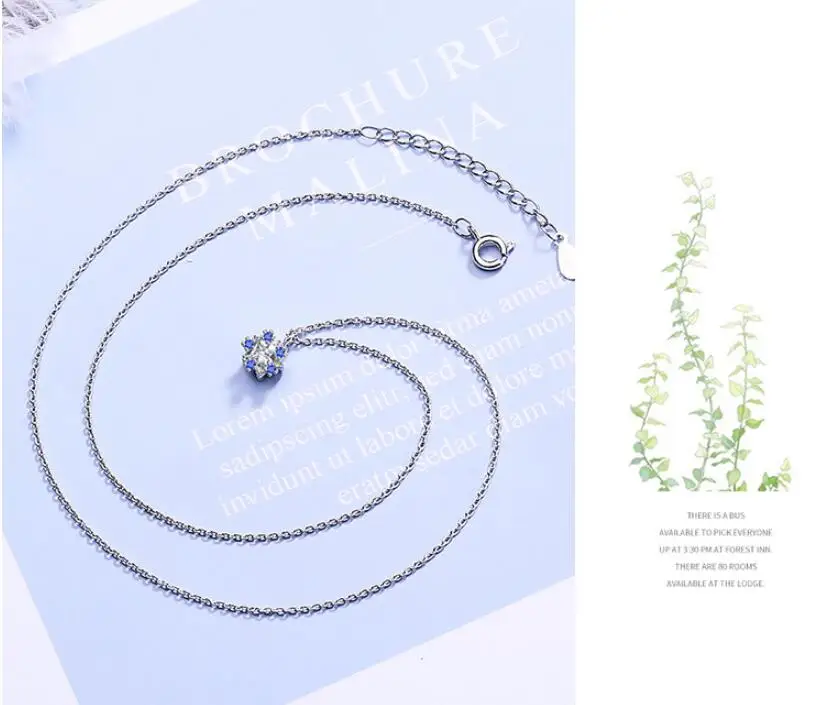 НОВЫЕ геометрические синие циркониевые подвески ожерелья для женщин трендовая короткая цепочка на ключицы чокер 925 пробы серебряные Подарочные ювелирные изделия SAN88