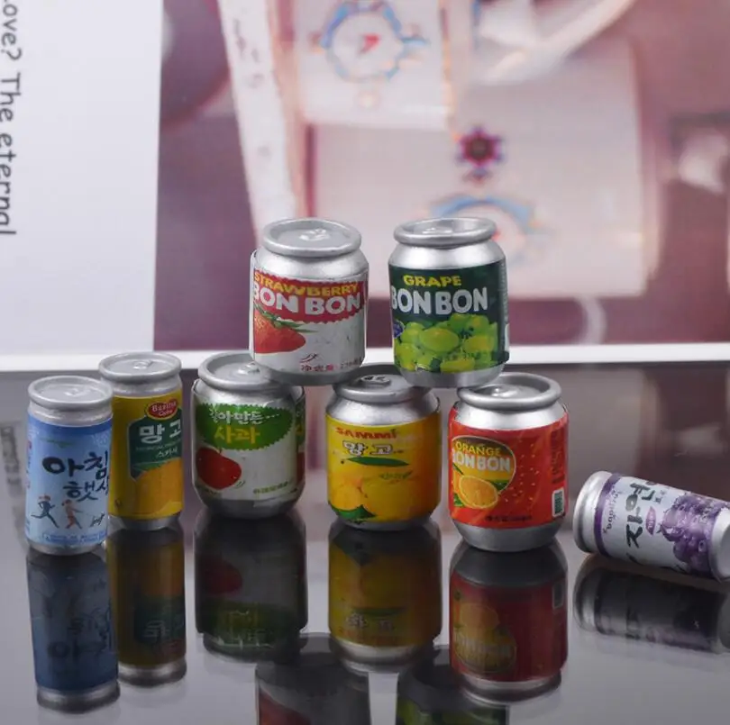 

8pcs 1/12 Miniature Food Mini Drink Beverage can Paly Pretend Doll food for blyth, Barbies, 1/6 bjd dollhouse Kitchen Toys