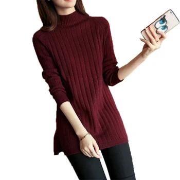 

Autumn Winter Women Plus Size 3XL Knitted Sweater New Female Half Turtelneck Loose Knitted Pullover Sweater sudadera mujer F295