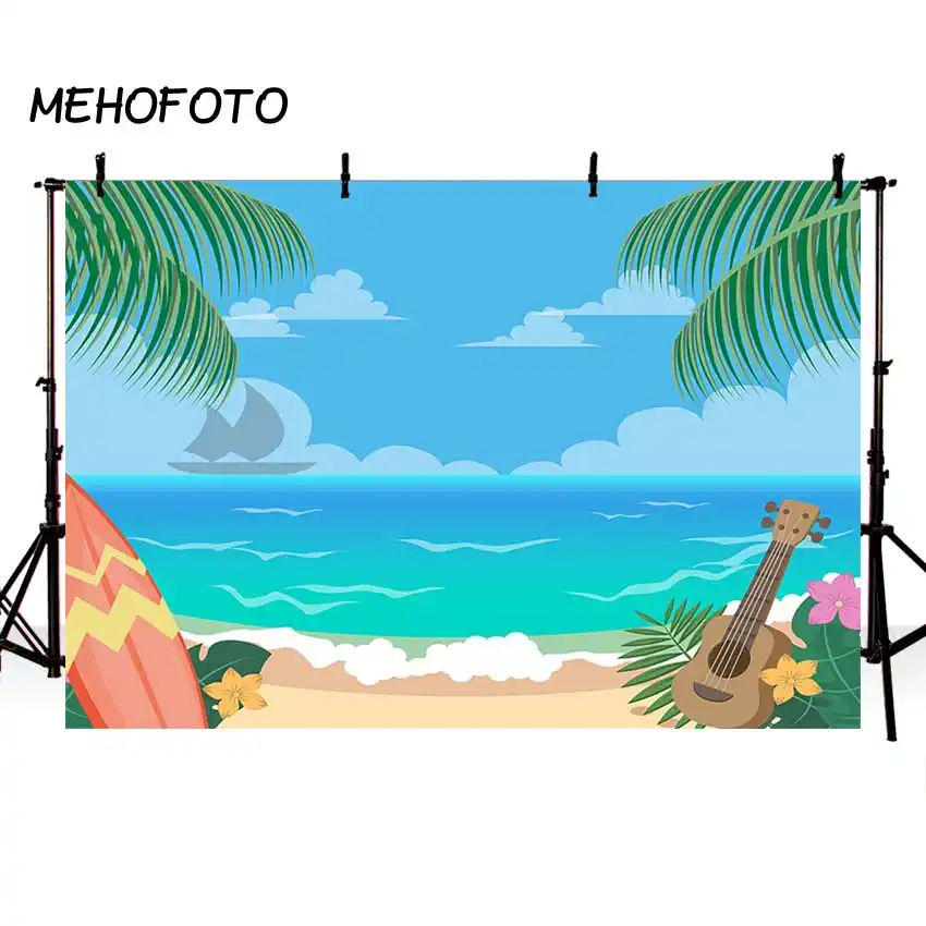 Mehofoto Summer Beach Photography Backdrop Cartoon Surfboard Party