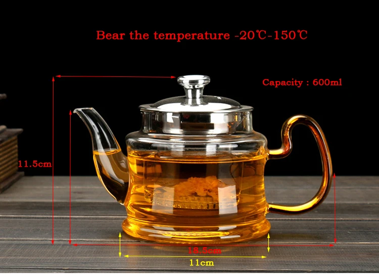 Хороший прозрачный чайник из боросиликатного стекла с 304 крышкой из нержавеющей стали, стеклянный сетчатый фильтр для заварки, термостойкие черные чайные горшки