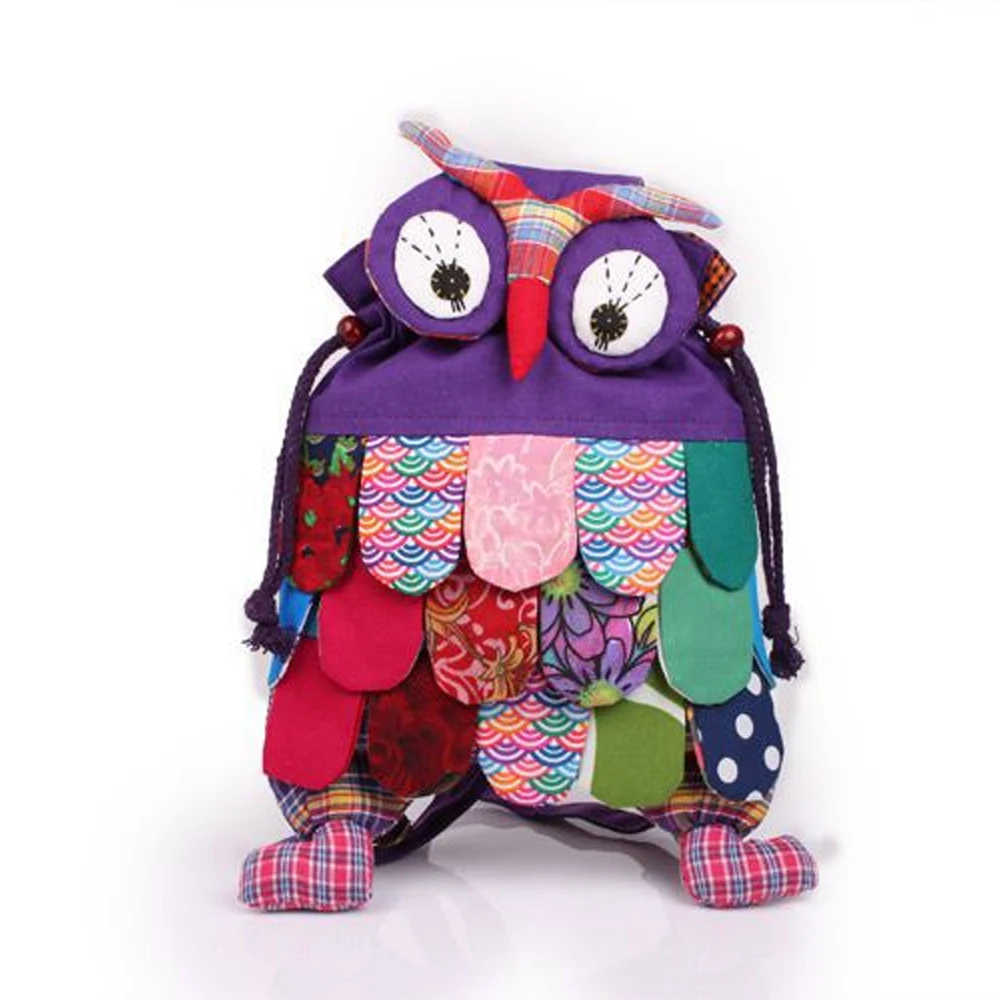 

2017 New Small Kids Fashion Cute Mini Cotton Owl Backpack Mochila Canvas Black for Girls Baby Hasp Drawstring 3 Layers Feathers