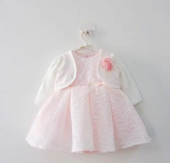 

2016 New Autumn Baby Girl Dresses Pink Party Princess Infants Wedding Birthday Dresses with Jacket Christening Gown 0-24Month