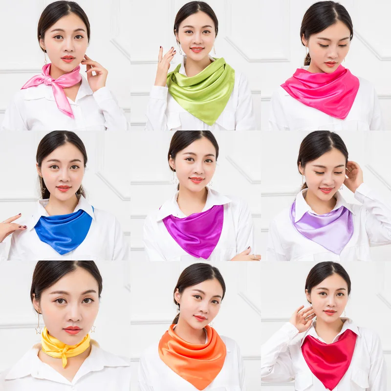 

New Imitated Silk Square Scarves Solid Color Soft Head Wraps Cosplay Neckerchief Adult Child 60x60 Multifunction Scarf