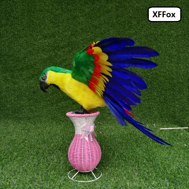 

big real life wings green&yellow parrot model foam&feather simulation parrot bird gift about 50x65cm xf0282