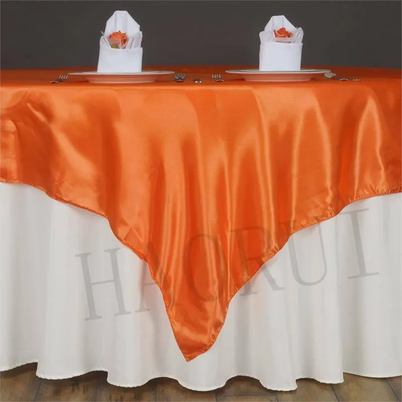 Free Shipping Orange 10pcs 85x85" Satin Dining Table Overlays