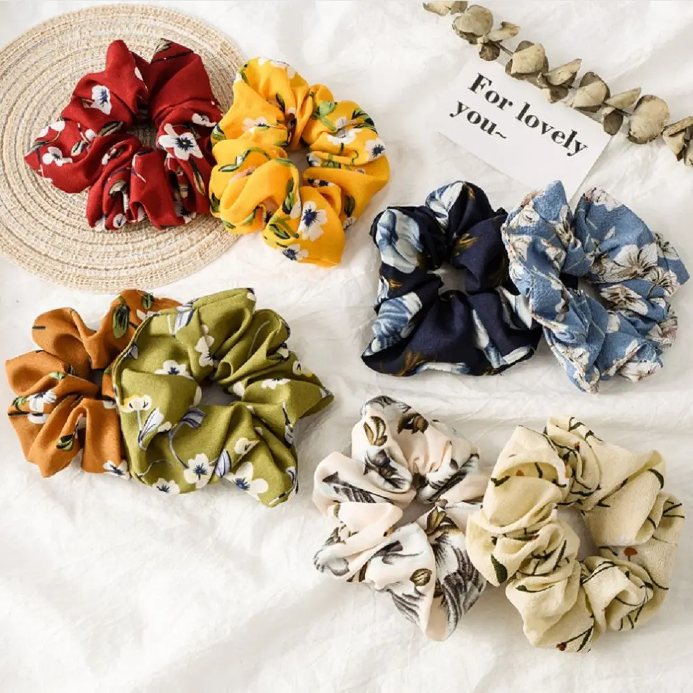 

2019 New Spring Flower Hair Scrunchies Ponytail Holder Soft Stretchy Hair Ties Vintage Elastics Hair Bands for Girls Accessories