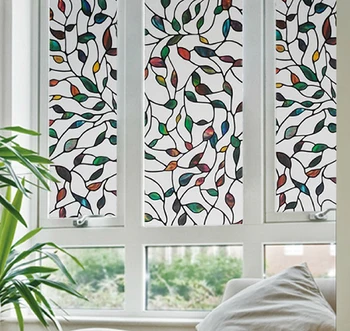 

2020 New Colorful Leaf Static Cling Decorative Stained Glass Window Film Privacy Textured Window stickers raamfolie glass film