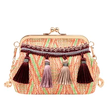 Модная новая сумка высокого качества, соломенная сумка, женская сумка, маленькие клипсы с кистями, сумка-тоут с кисточкой, сумка на плечо, дорожная сумка