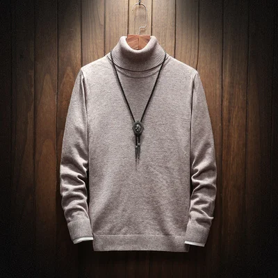 Zongke осенне-зимний теплый свитер с высоким воротом, мужской повседневный приталенный свитер, Мужская водолазка, вязаный пуловер, мужской M-4XL - Цвет: Light Brown