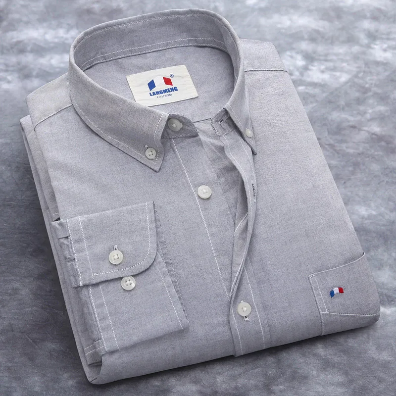 Langmeng бренд хлопок Оксфорд мужская рубашка с длинными рукавами мужские повседневные рубашки camisa masculina мужская рубашка для соцсети тонкая ткань - Цвет: L7C0603