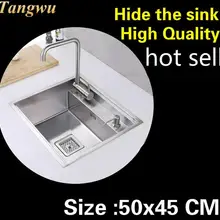 Квартира высокого качества кухня ручная раковина одинарная мойка стандарт hide 304 нержавеющая сталь Горячая 500x450 мм