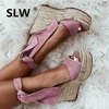 Sandalias de tacón alto para mujer, zapatos cómodos de alpargata con plataforma, traje de talla grande, tacones de tiras Beige, zuecos de verano 2022 ► Foto 1/5