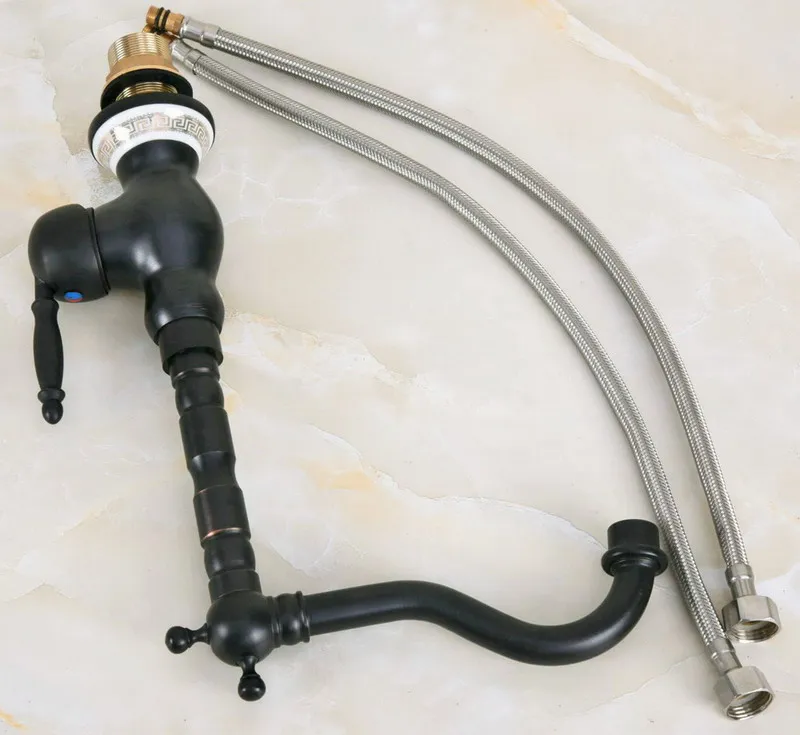 Black Oil Rubbed Bronze Ceramic Base Kitchen Wet Bar Bathroom Vessel Sink Faucet Single Hole Swivel Spout Mixer Tap anf660