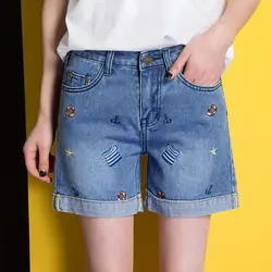 CTRLCITY 2018 Новый Для женщин джинсы Высокая Талия Джинсовые шорты Тонкий Джинсы с вышивкой на лето и весну сладкий шаблон свободные короткие