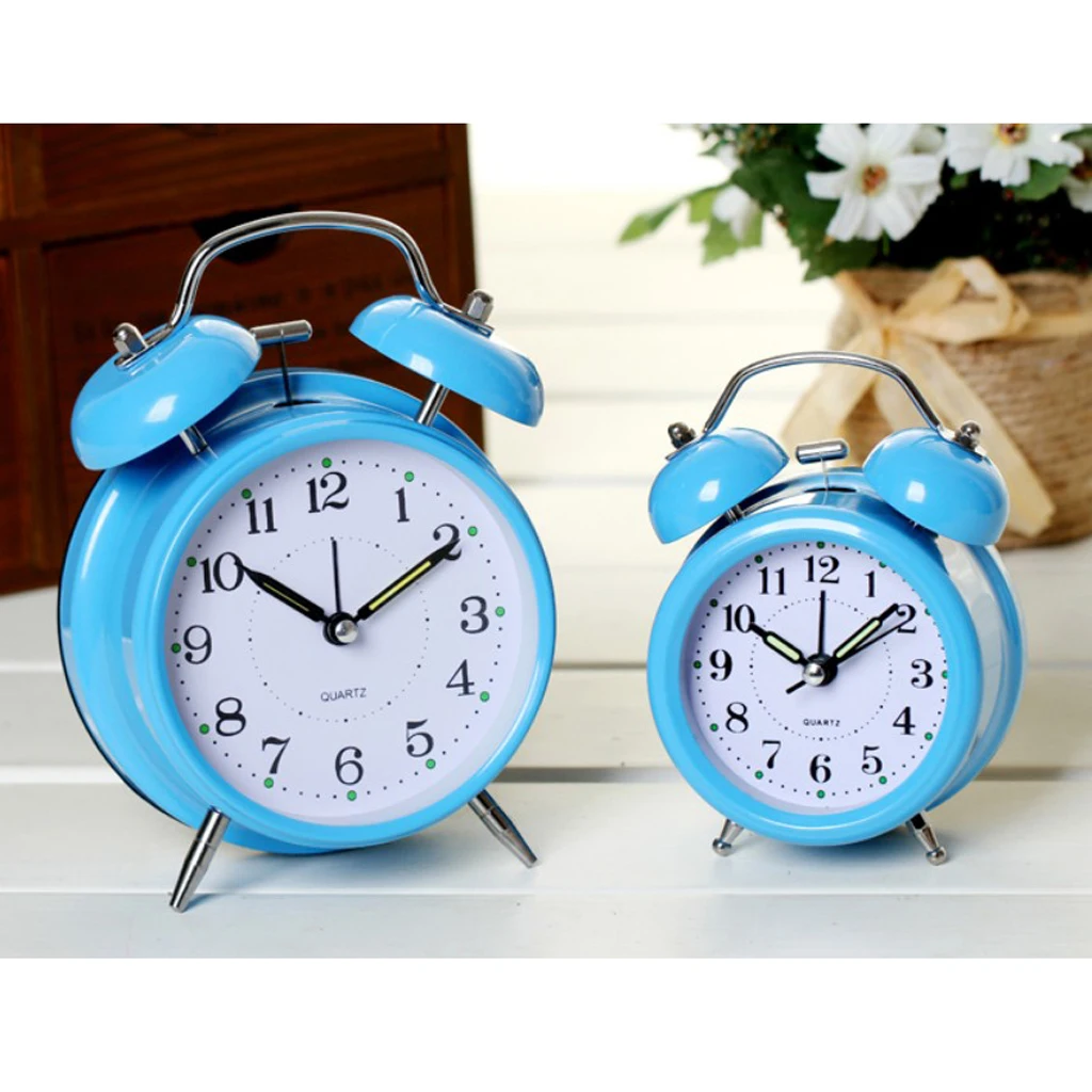 Twin Bell Alarm Clock Dial, Luminous, Battery Operated Loud Alarm Clock Green/Black/Pink/Blue