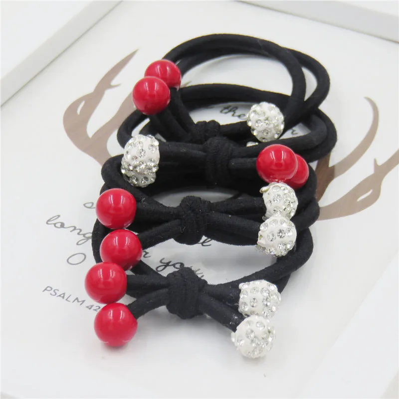 10 шт./партия Новинка 2Red Beads эластичные резинки для волос Игрушки для девочек ручной работы бант головная повязка резинки Детские аксессуары для волос для женщин