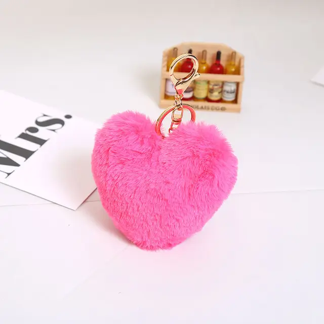 15cm Cute Fluffy Heart Keychain Pendant Women Key Ring Holder