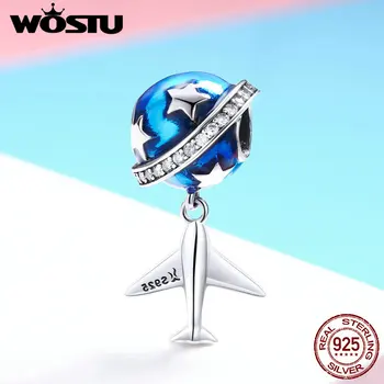 

WOSTU 100% Real 925 Sterling Silver Blue Enamel Plane CZ Pendant Charms For Women Bracelets &Necklaces 925 Jewelry Gift BKC887