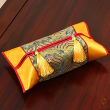 Уникальный, выполненная в технике пэчворк с бахромой, чехол для косметических салфеток крышка High End роскошные Дамаск ткань китайский национальный стиль съемный Kleenex