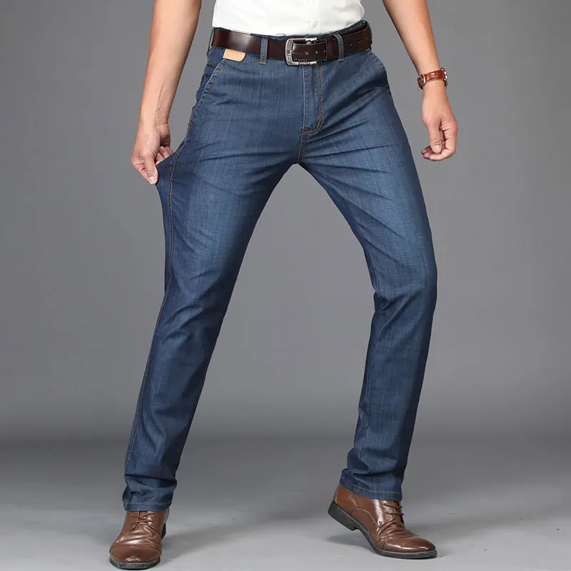 Spring Summer JEEP Brand Cotton Jeans Elastic Men's Casual Full Length Retro Jeans Cotton Pants Fashion Lightweight Trousers 44 (32)