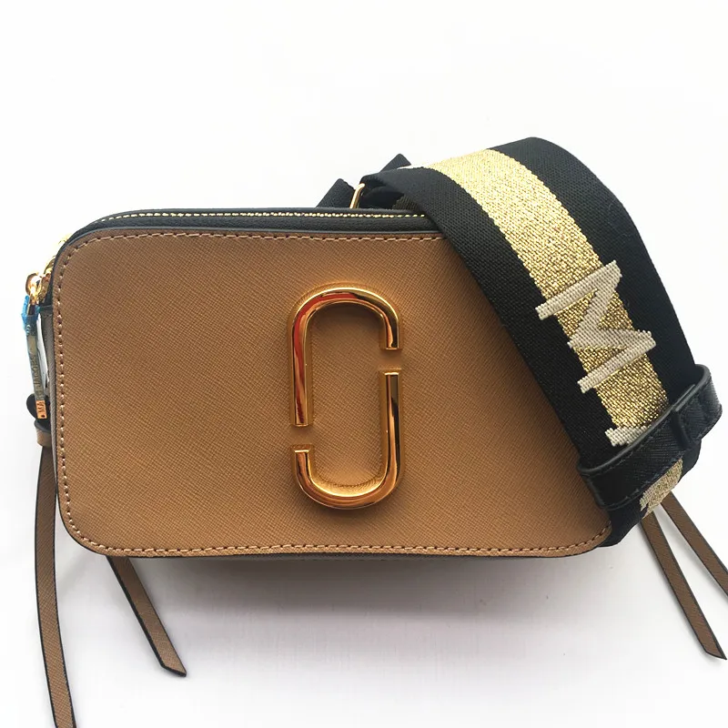 

2019 new camera bag wide shoulder strap letter small square bag leather ladies handbag double zipper small shoulder bag wallet