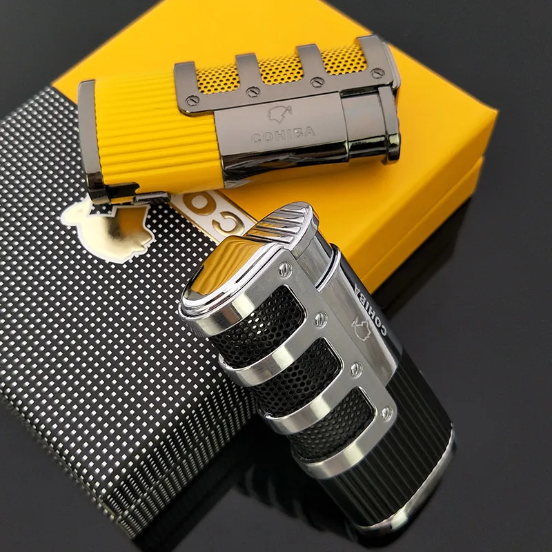 COHIBA Gridding Stripes style Turbo сигарета зажигалка ветрозащитный тройной фонарь Зажигалка