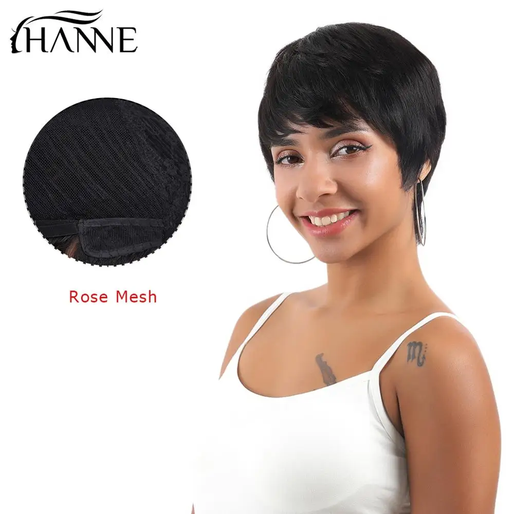 HANNE Hair Pixie Cut Wigs Short Human Hair Wigs Wavy Wig Brazilian Remy Hair Free Part Wig for Black/White Women