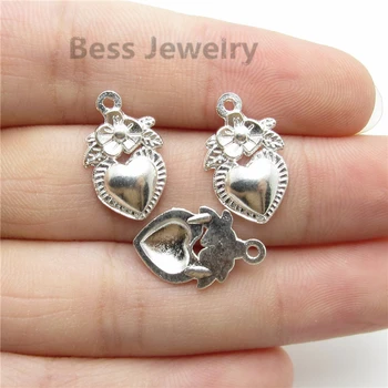

100PCS (19*12mm) Bright silver heart charms pendant fit European bracelet diy Pendants for jewelry making