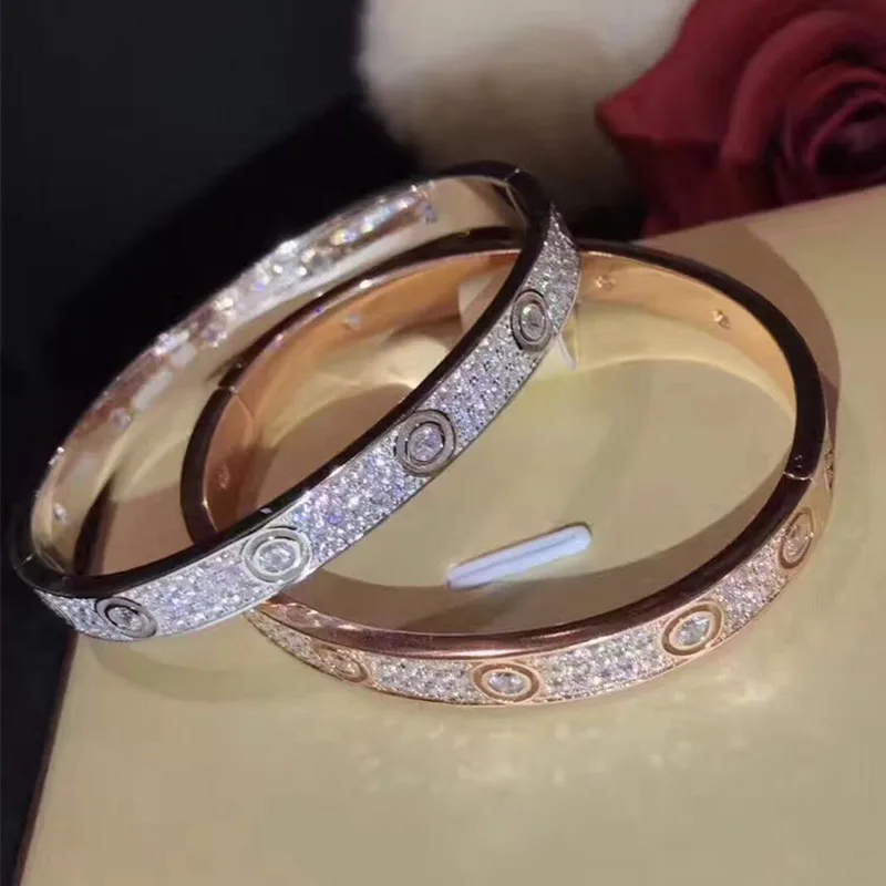 fine jewelry wholesale new fashion trendy big brand stylel zircon rose white gold 925 sterling silver bangle bracelet for women