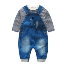 Одежда для маленьких мальчиков; футболка в полоску; одежда для малышей; джинсовые комбинезоны; повседневная детская одежда; bebes; одежда