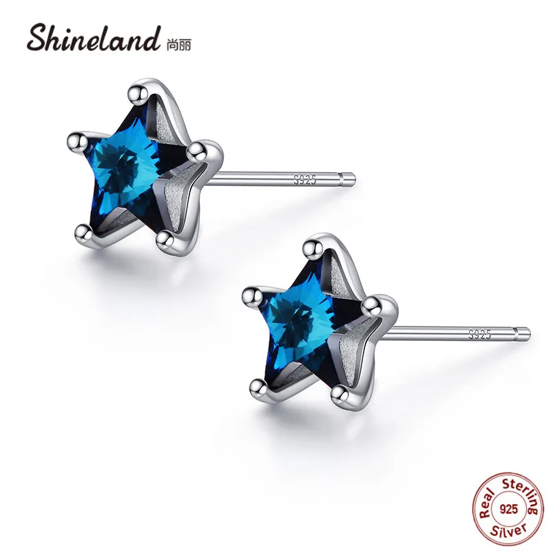 

Shineland High Quality 925 Sterling Sliver Blue Shiny Zircon Star Stud Earrings for Women Minimalist Brincos Jewelry Accessories