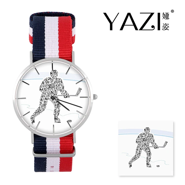 YAZI Unique Wrist Watch Hockey Player Quartz Watch Nylon Band Stainless Steel Ca YAZI Unique Wrist Watch Hockey Player Quartz Watch Nylon Band Stainless Steel Ca