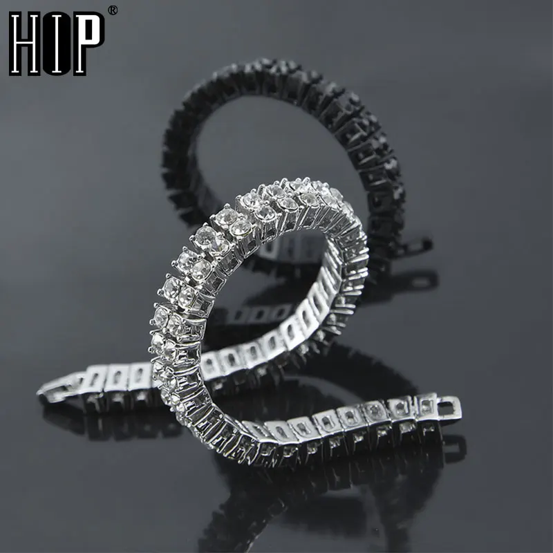 

Hip Hop 2 Row Iced Out Cubic Zirconia Bracelet Bling Tennis Chain Bracelets Rhinestone Women Men CZ Link Chain for Men Jewelry